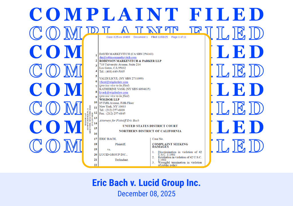 Wigdor Files Discrimination and Retaliation Complaint Against Lucid Group Inc.