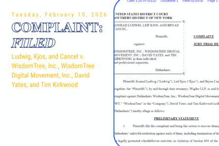 Wigdor Files Whistleblower Termination and Retaliation Complaint Against WisdomTree