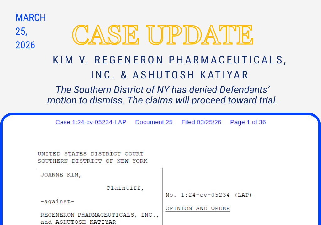 Court Partially Denies Regeneron’s Motion to Dismiss in Kim v. Regeneron