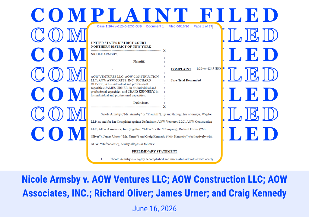 Wigdor Files Gender Discrimination and Retaliation Complaint Against Construction Company