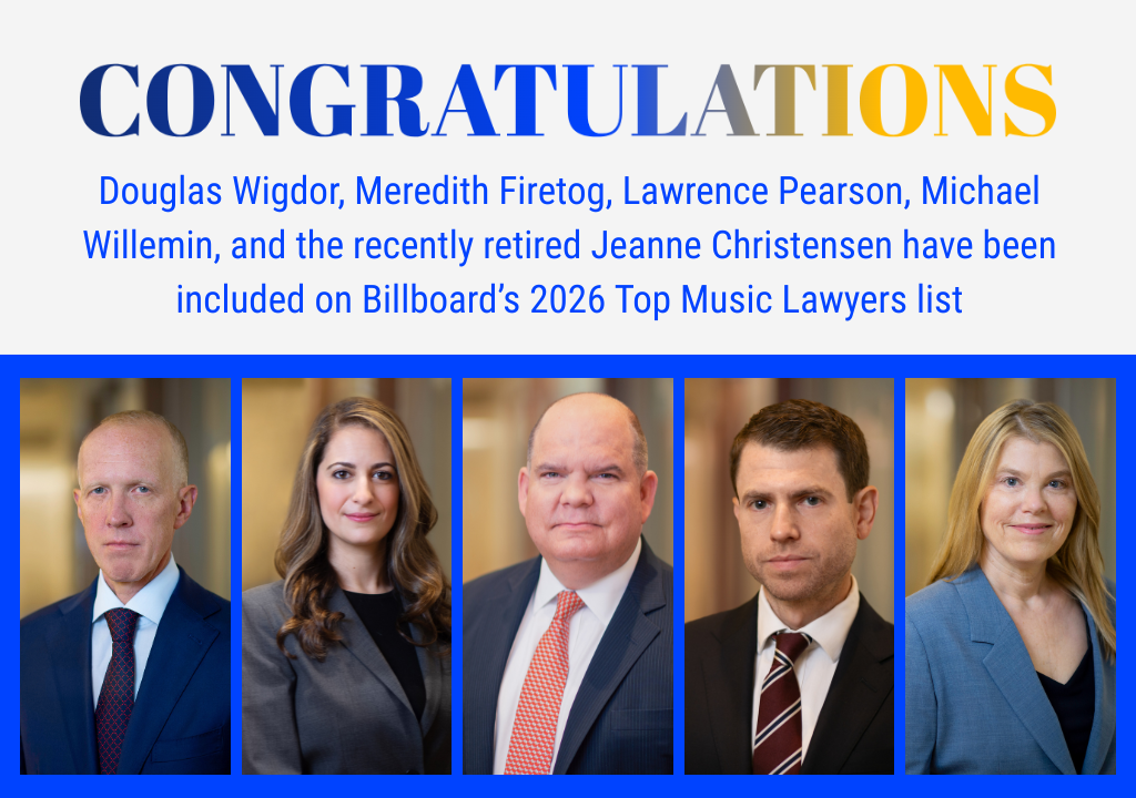 Five Wigdor Partners Named Top Music Lawyers by Billboard